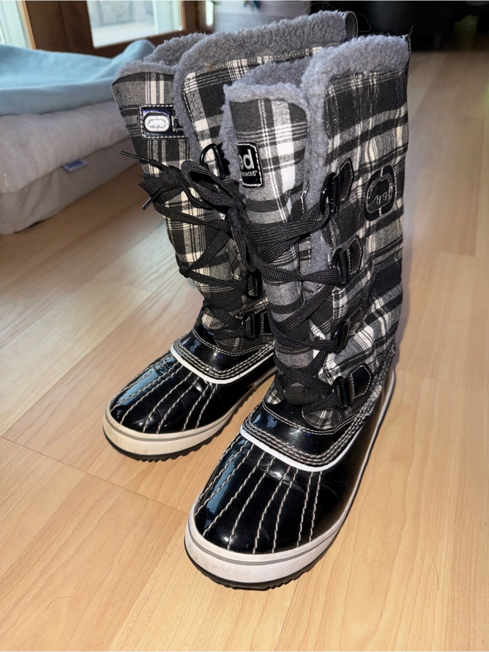 Red Black & Gray Plaid Women's Winter Rain Boots